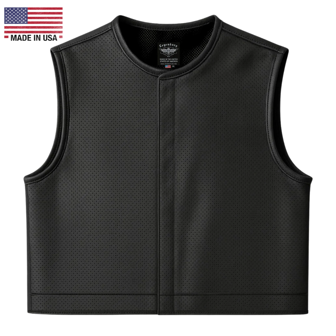 Legendary LowLife NOP Perforated Leather Cropped Fitted Club Style Motorcycle Vest