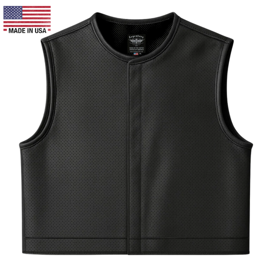 Legendary LowLife NOP Perforated Leather Cropped Fitted Club Style Motorcycle Vest