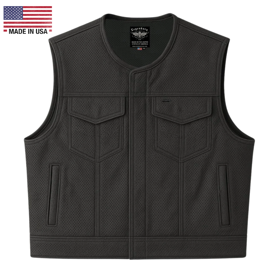 Legendary LowLife Perforated Leather Cropped Fitted Club Style Motorcycle Vest
