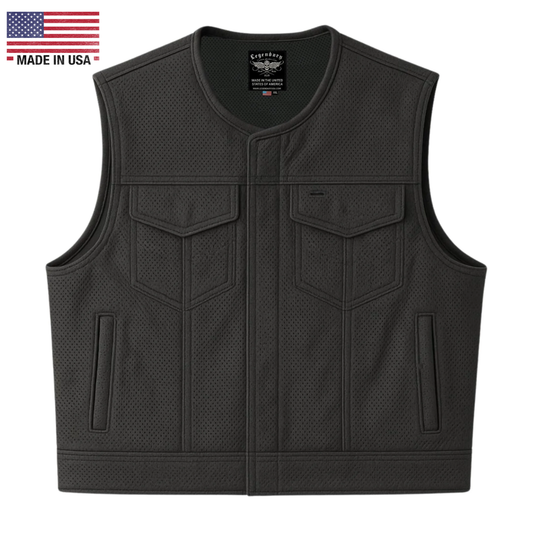 Legendary LowLife Perforated Leather Cropped Fitted Club Style Motorcycle Vest
