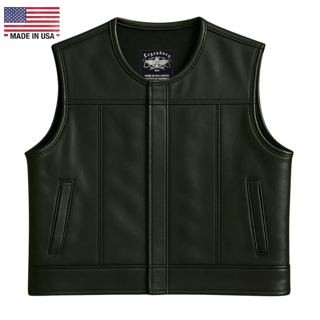 Legendary Lowlife NCP Black Cropped Fitted Leather Club Style Motorcycle Vest