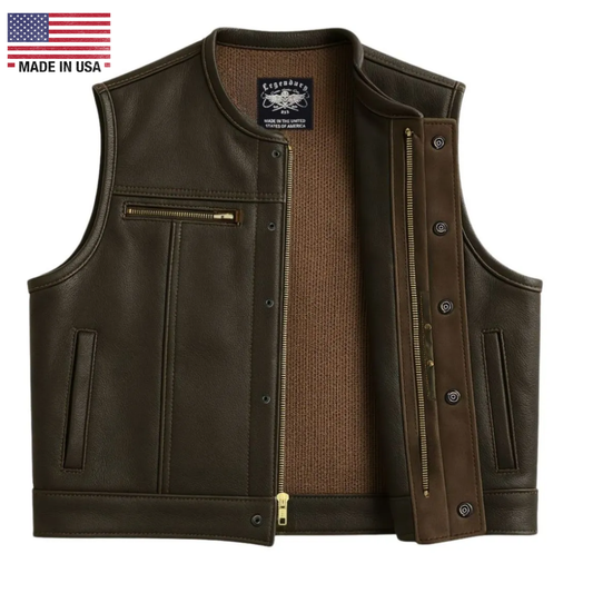 Legendary Lowlife Z Dark Chocolate Cropped Fitted Leather Club Style Motorcycle Vest