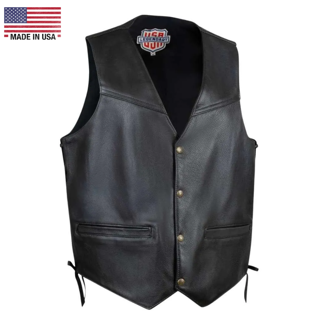 Legendary Peacekeeper Men's Vintage Leather Motorcycle Vest w/Gun Pockets