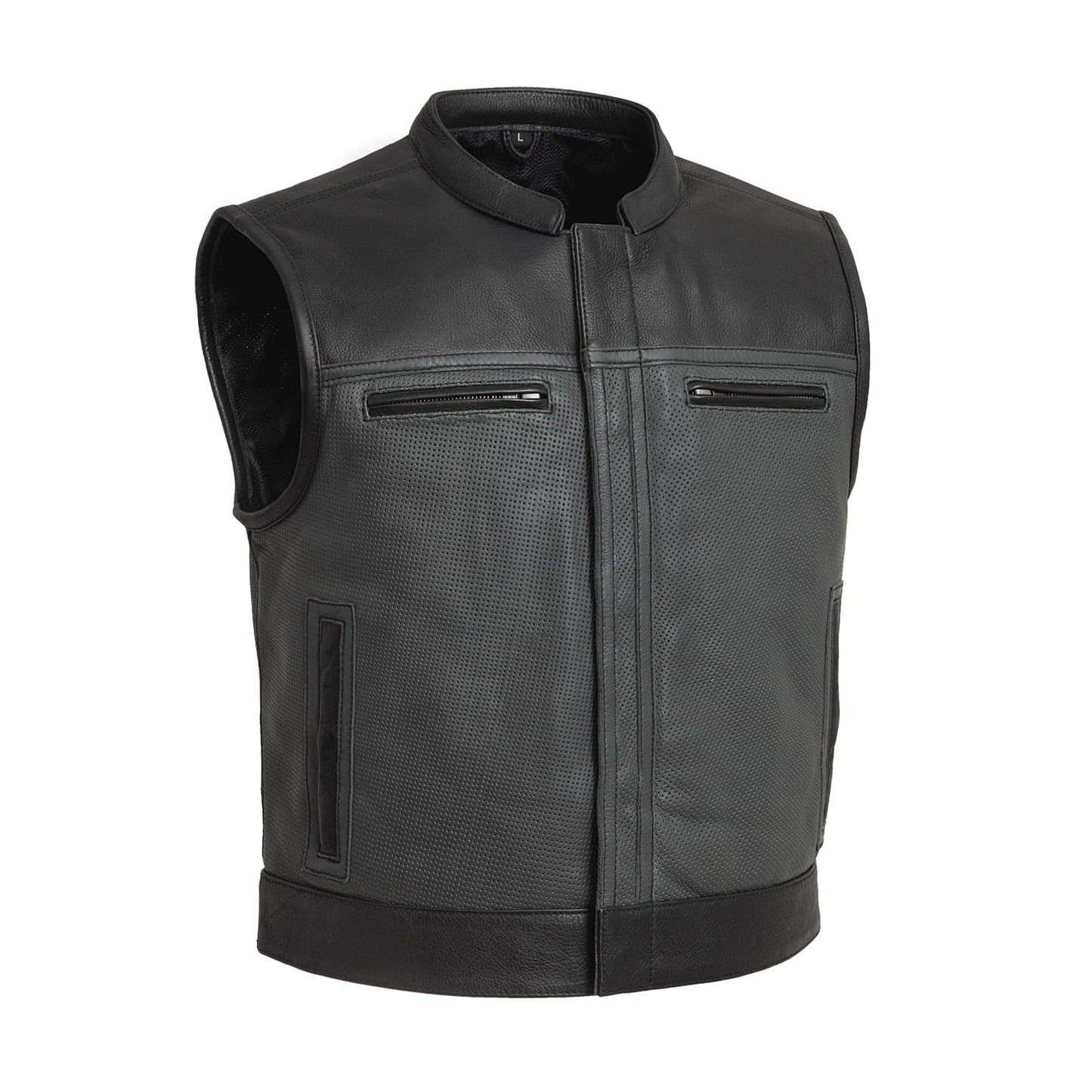 Two Tone Lowrider Perforated Men's Leather Vest White
