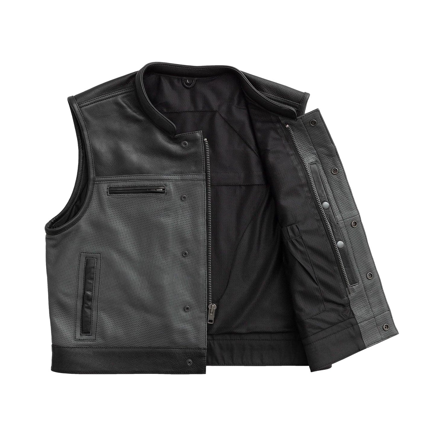 Two Tone Lowrider Perforated Men's Leather Vest White