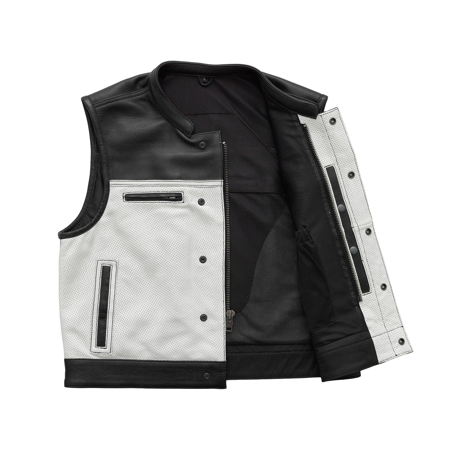 Two Tone Lowrider Perforated Men's Leather Vest White