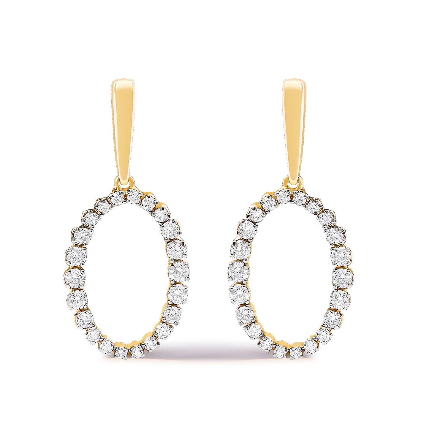 14K Yellow Gold Graduating 1/2 Cttw Diamond Oval Dangle Earrings