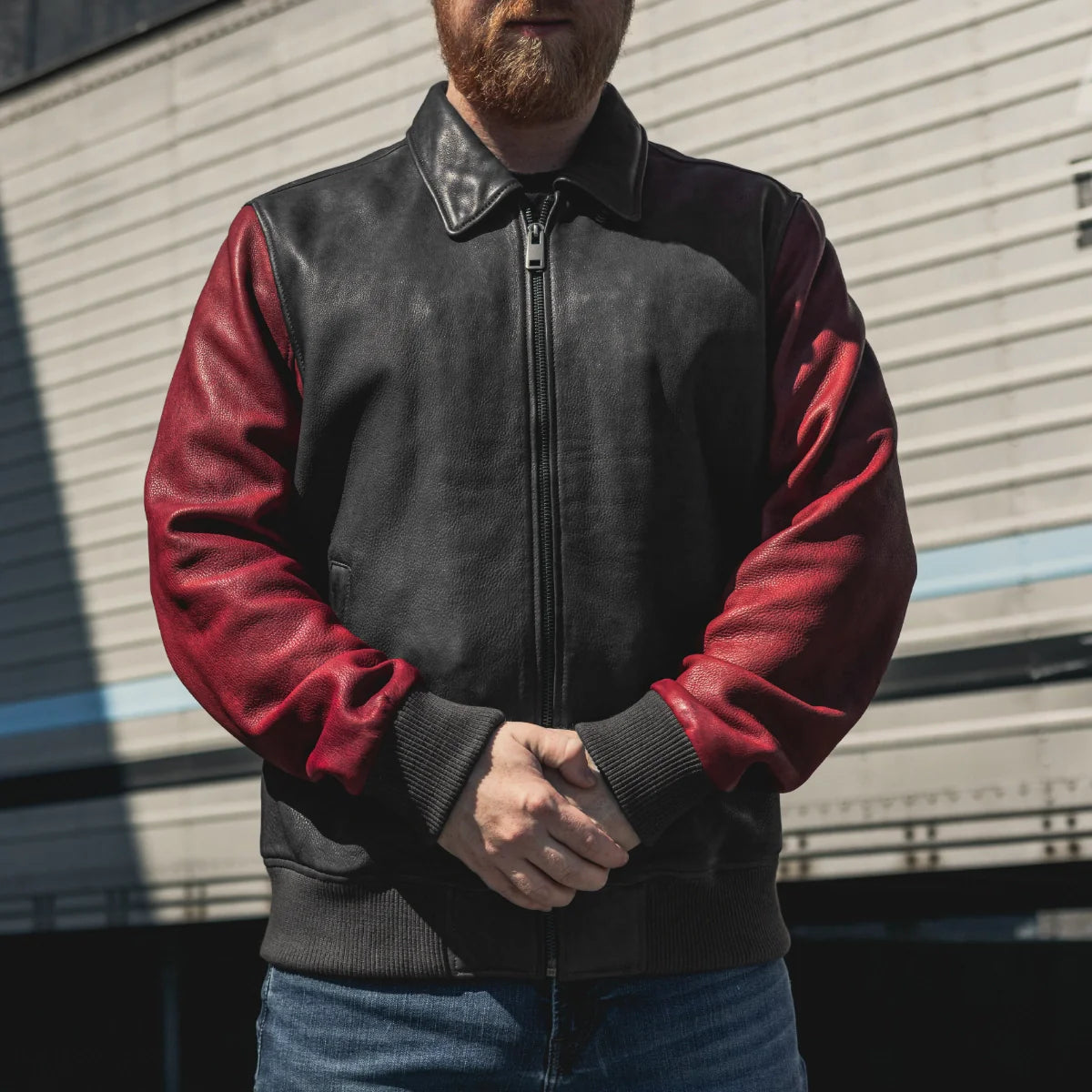 Moto Bomber Two Tone Men's Leather Jacket