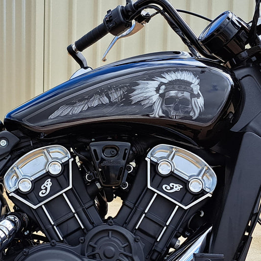 NEW Skull Warbonnet - Indian Scout (2014-2024) - Full Tank B&W