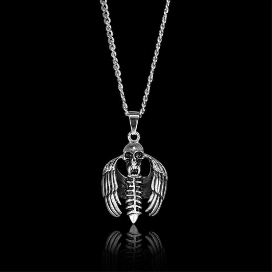 Stainless Steel Skeleton With Wings Curb Chain Necklace