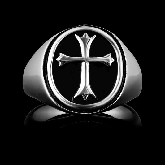 Stainless Steel Polished Cross Signet Ring