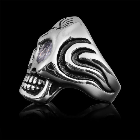 Stainless Steel Skull Smoking 18K Gold PVD Coated Cigar & CZ Eye Ring