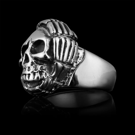 Stainless Steel Unisex Skull With Skeleton Hands Ring