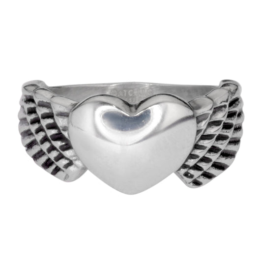 SK1009  Ladies Winged Heart Ring Stainless Steel Motorcycle Jewelry  Size 5-10