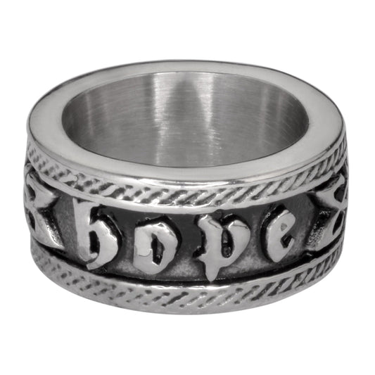 SK1047  Ladies Hope Ring Wide Band  Stainless Steel Motorcycle Jewelry  Sizes 6-10