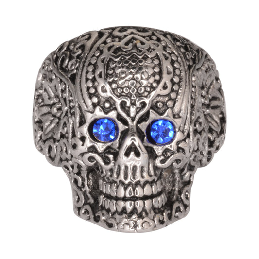 SK1062  Ladies Blue Eyed Tribal Tattoo Skull Ring Stainless Steel  Motorcycle Jewelry  Size 5-9
