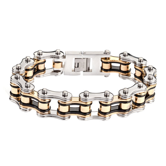 SK1126 3/4" Wide Tri-Color Black Silver Gold Double Link