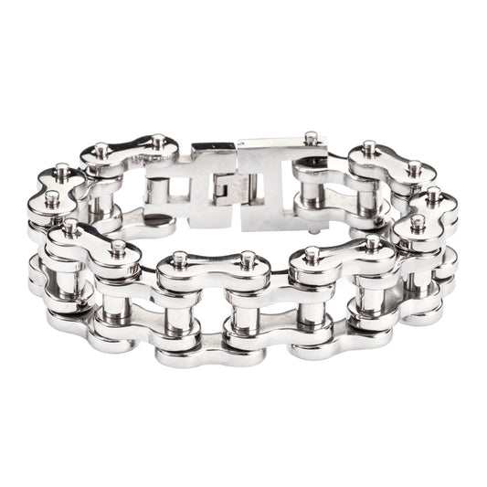 SK1177 All Stainless 1" Wide THICK LINK Men's Stainless Steel Motorcycle Chain Bracelet