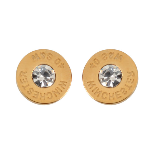 SK1440  Bullet Earrings Gold Tone Imitation Diamonds In Center Stainless Steel Motorcycle Biker Jewelry