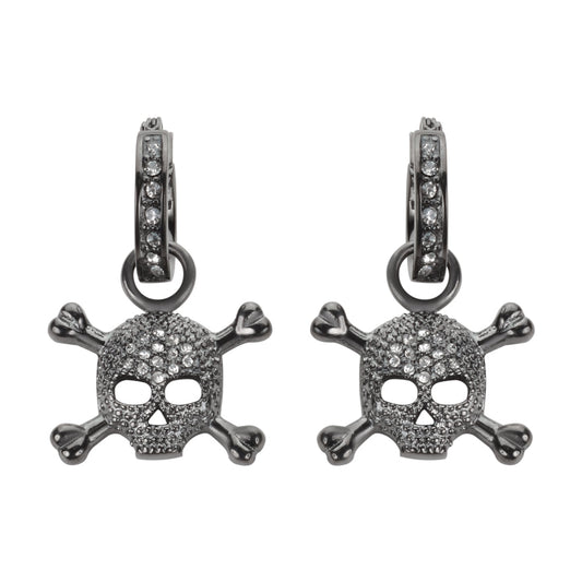SK1522  Hoop Bling Black Skull Earrings Imitation Diamonds Stainless Steel Motorcycle Biker Jewelry