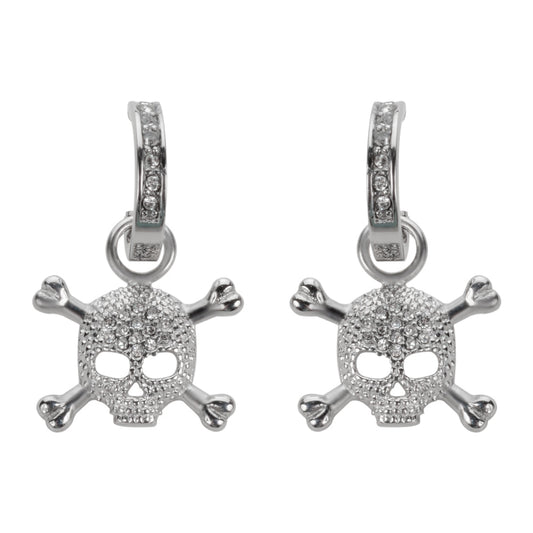 SK1525  Bling Skull Earrings Silver Tone Imitation Diamonds Stainless Steel Motorcycle Biker Jewelry