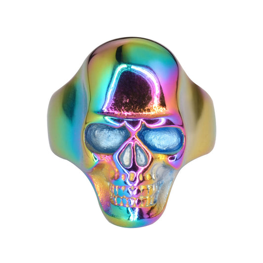 SK1710 Neo Chrome Rainbow Skull Ring Stainless Steel Motorcycle Biker Jewelry