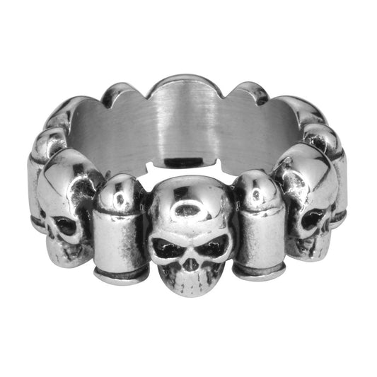 SK1741  Gents Skull & Bullet Ring Stainless Steel Motorcycle Jewelry  Size 9-16