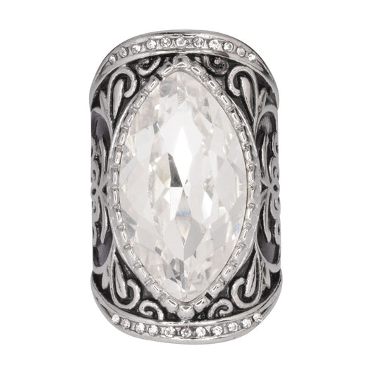 SK1745  Ladies Big Crystal Fancy Design Ring Stainless Steel Motorcycle Jewelry  Size 6-12