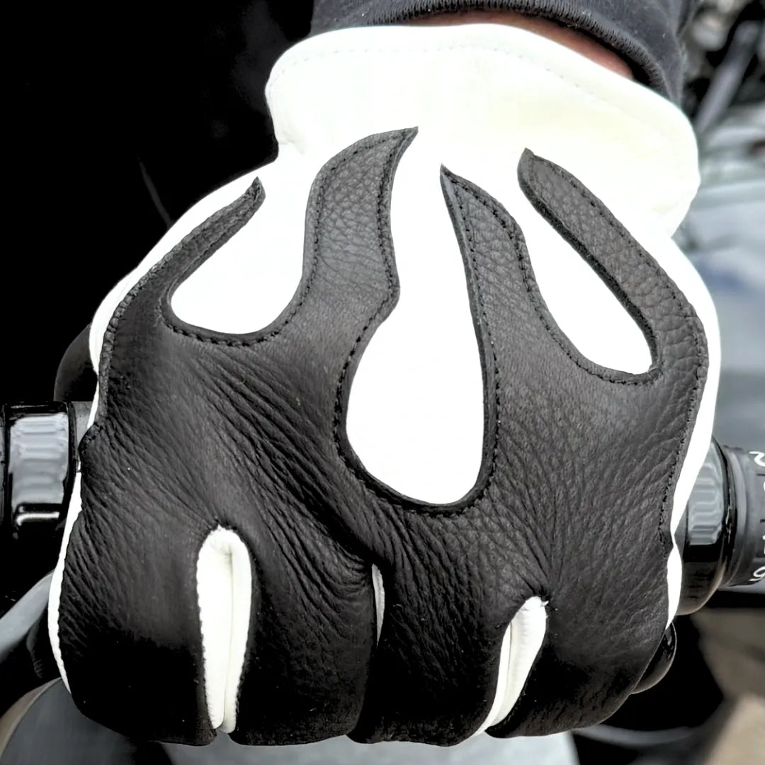 Legendary Spitfire White Deerskin Short Wrist Touchscreen Motorcycle Gloves