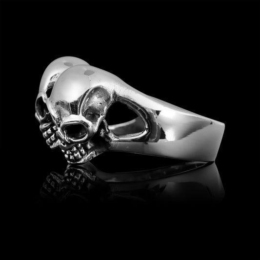 Sterling Silver Triple Black Eyed Skulls Ring