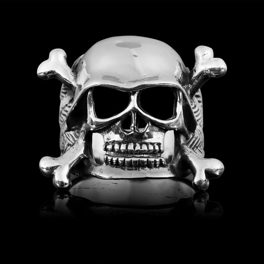 Sterling Silver Helmet Skull and Crossbones Ring