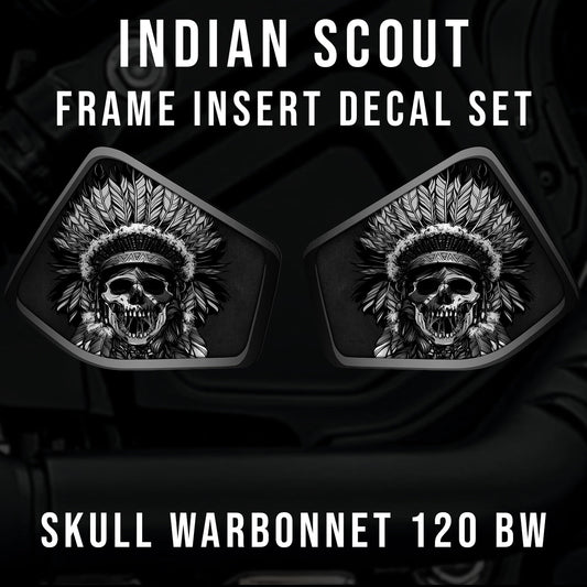 Indian Scout Mid-Frame Insert - Skull Warbonnet 120 B&W