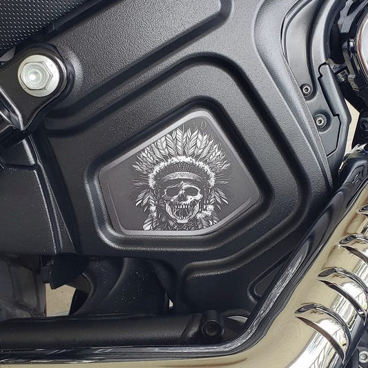 Indian Scout Mid-Frame Insert - Skull Warbonnet 120 B&W