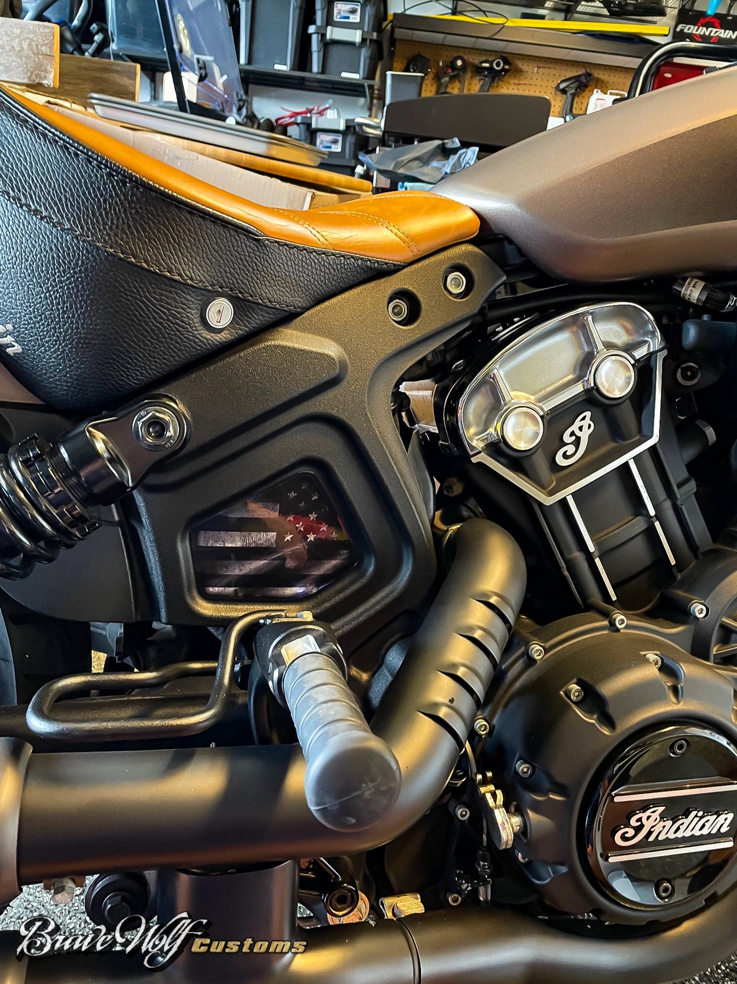 Indian Scout Mid-Frame Insert - B&W Flag