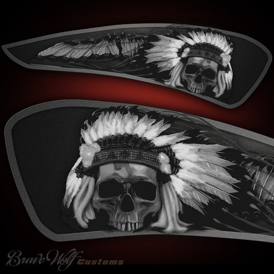 NEW Skull Warbonnet - Indian Scout (2014-2024) - Full Tank B&W