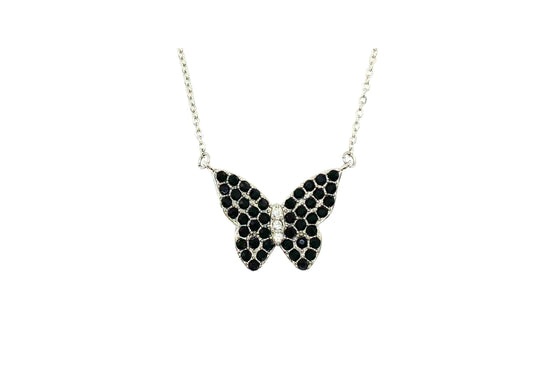 SK2701 Ladies Black Butterfly Sparkling Crystal Stainless Steel Necklace