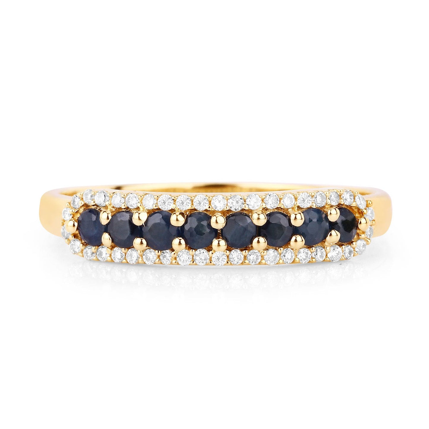 0.43 Carat Genuine Blue Sapphire and White Diamond 14K Yellow Gold Ring