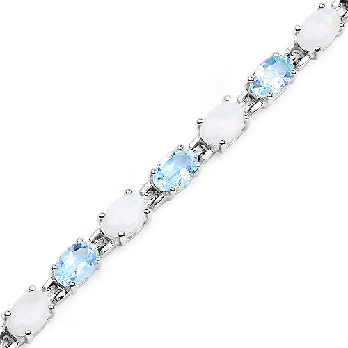 9.02 Carat Genuine Blue Topaz and Opal .925 Sterling Silver Bracelet