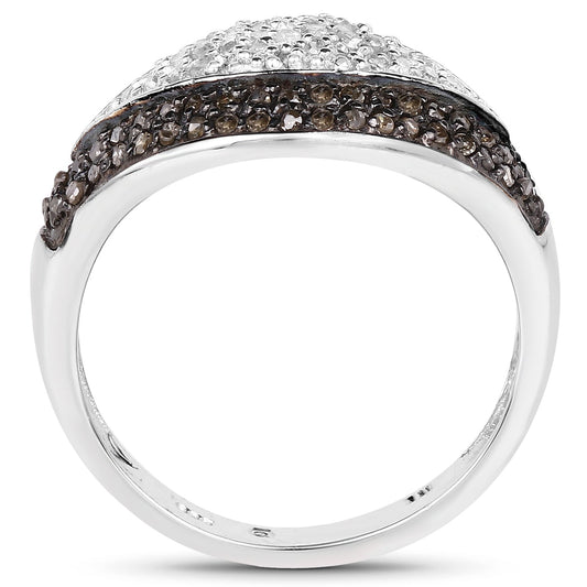 0.50 Carat Genuine Champagne Diamond and White Diamond .925 Sterling Silver Ring