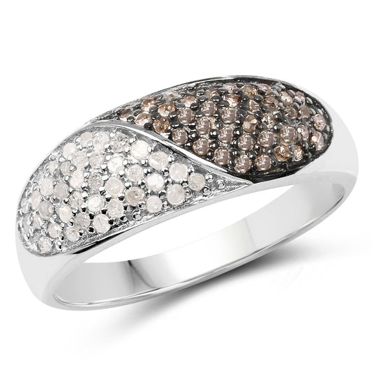 0.32 Carat Genuine Champagne Diamond and White Diamond .925 Sterling Silver Ring