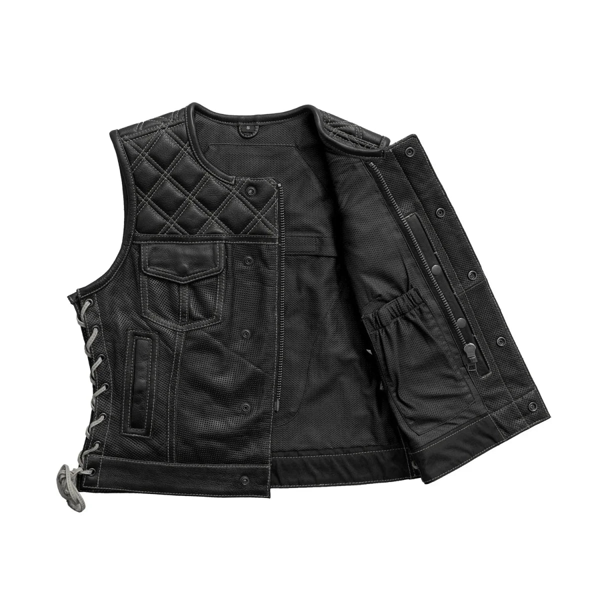 Bonnie Perforated Women's Motorcycle Leather Vest Orange and Grey