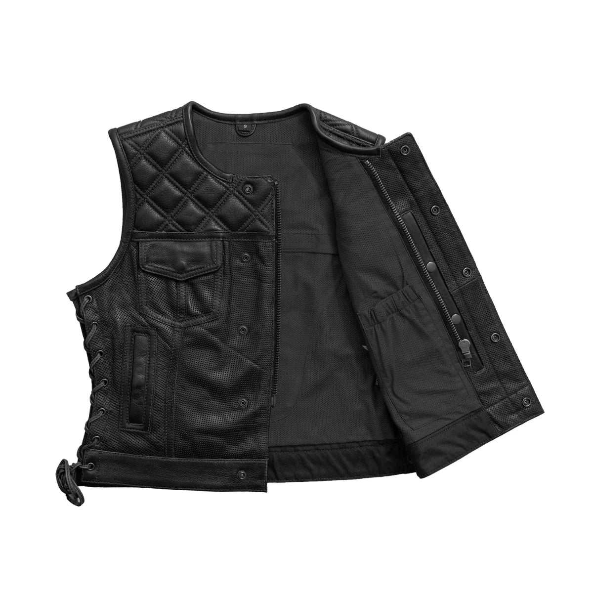 Bonnie Perforated Women's Motorcycle Leather Vest Orange and Grey