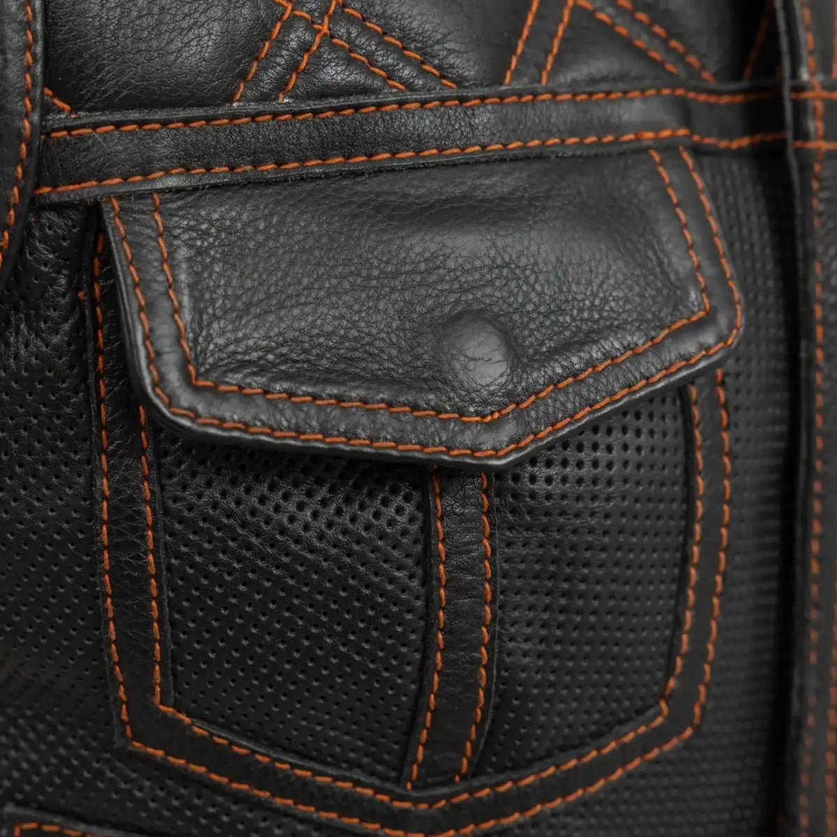 Bonnie Perforated Women's Motorcycle Leather Vest Orange and Grey