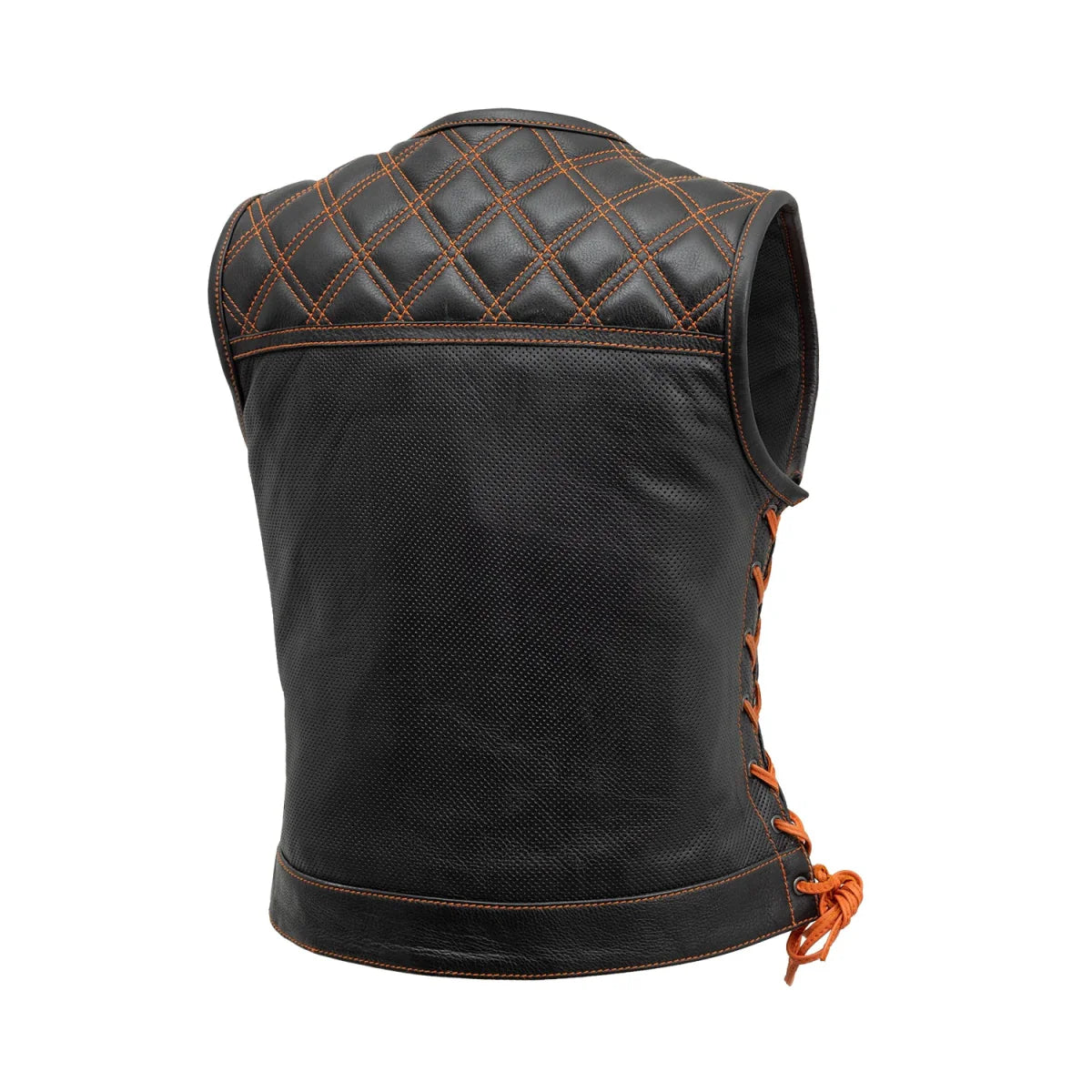 Bonnie Perforated Women's Motorcycle Leather Vest Orange and Grey