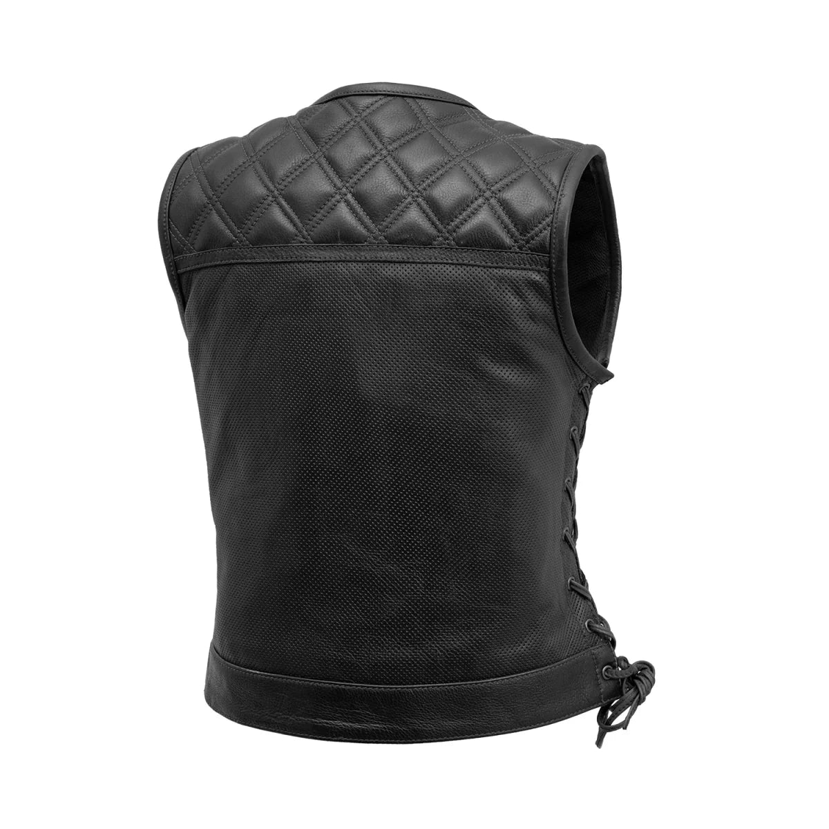 Bonnie Perforated Women's Motorcycle Leather Vest Orange and Grey