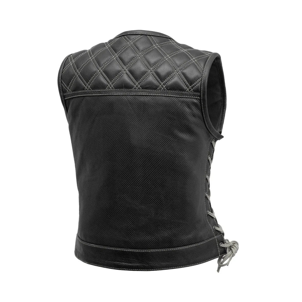 Bonnie Perforated Women's Motorcycle Leather Vest Orange and Grey