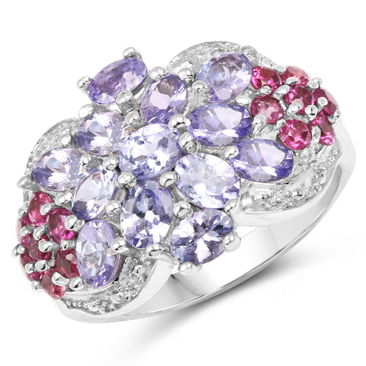 2.91 Carat Genuine Tanzanite and Rhodolite .925 Sterling Silver Ring