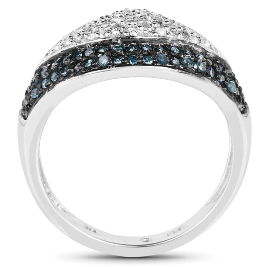 0.50 Carat Genuine Blue Diamond and White Diamond .925 Sterling Silver Ring