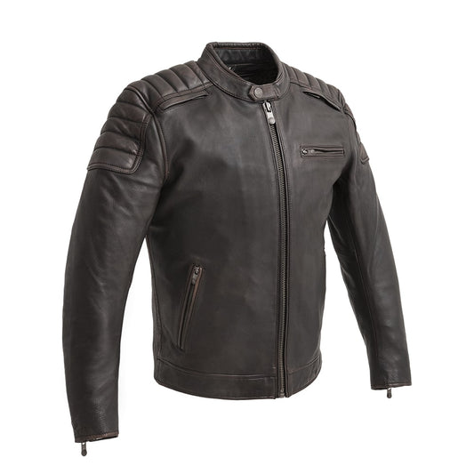 Crusader Men's Motorcycle Leather Jacket Brown Beige