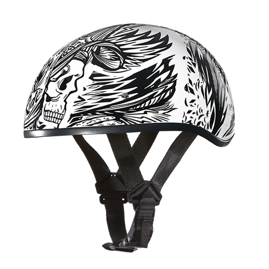 DOT Approved Daytona Motorcycle Half Face Helmet - Skull Cap Graphics for Men & Women, Scooters, ATVs, UTVs & Choppers - W/ Live Fast